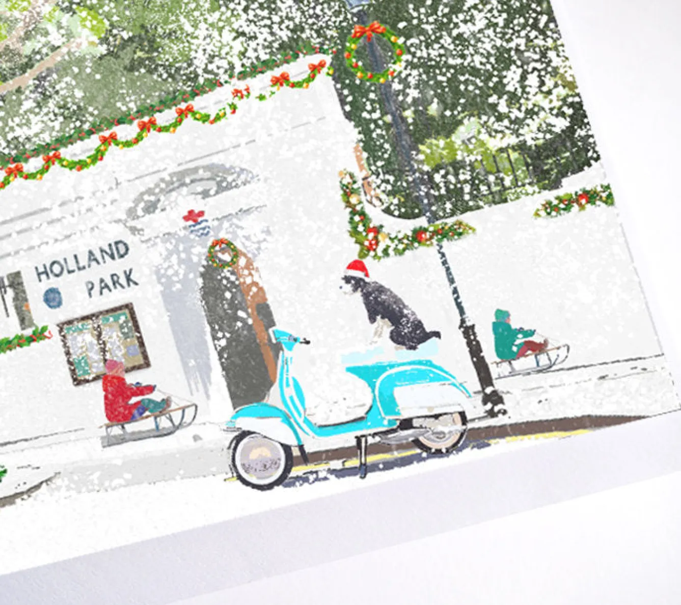 Njeri Illustrated Christmas on Holland Park Christmas Card - Vespa- Christmas Cards|Greeting Cards