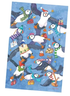Emma Ball Christmas Party Puffins Tea Towel- Christmas|Tea