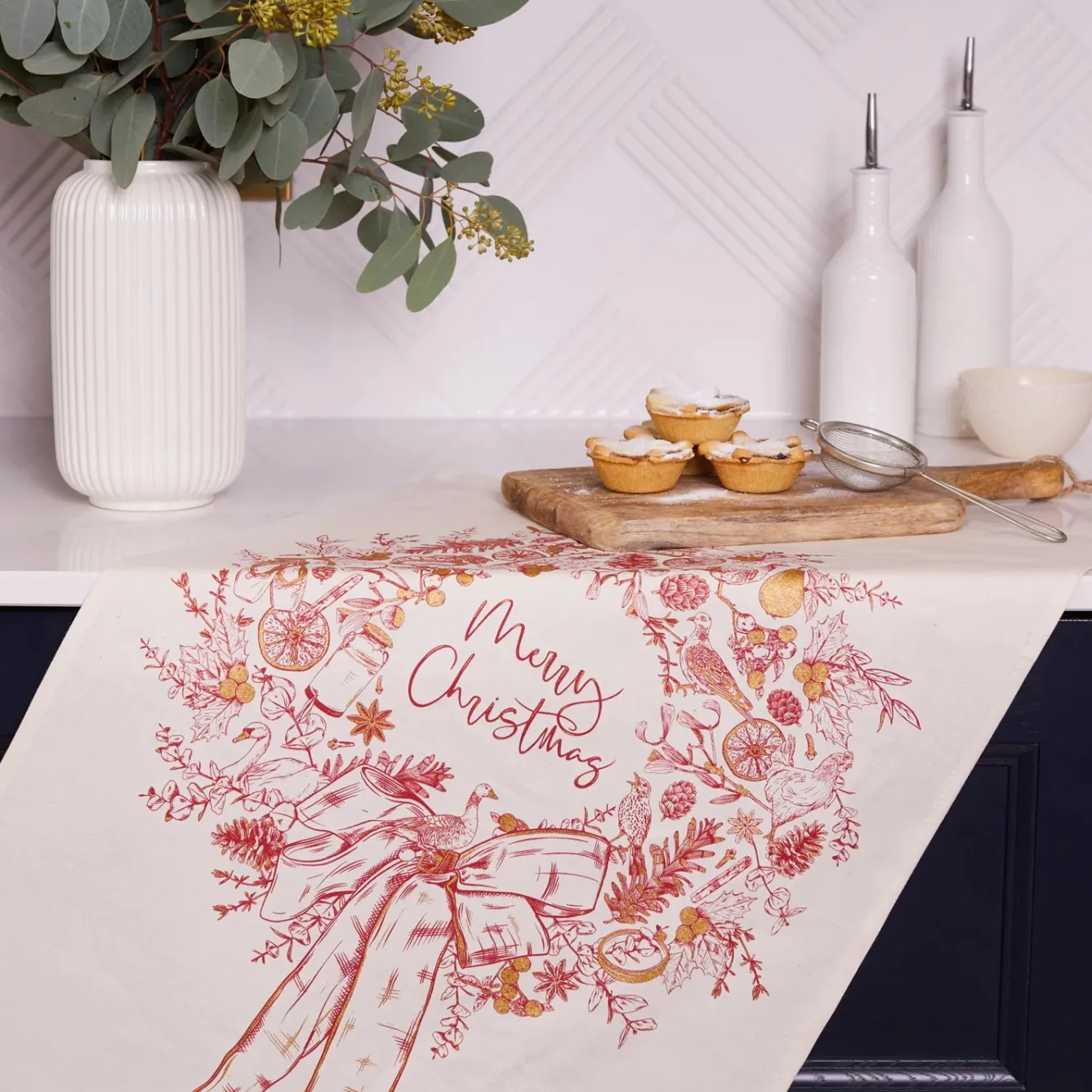 Victoria Eggs Christmas Wreath Tea Towel- Tea|Tea Towels