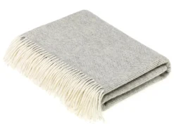Bronte Moon Classic Collection Herringbone Gray Marino Lambswool Throw Blanket- Pillows & Throws|Bright Colors