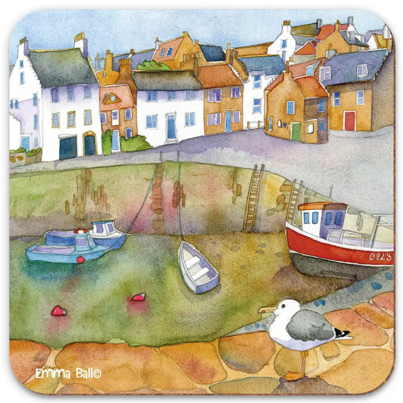 Emma Ball Coastal Harbour Coaster- Tea|Coasters