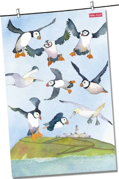 Emma Ball Coastal Puffins Tea Towel- Tea|Tea Towels