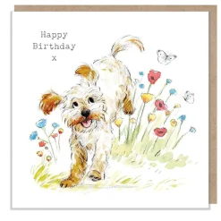 Paper Shed Design Cockapoo with Flowers & Butterflies "Happy Birthday" Greetings Card- Greeting Cards