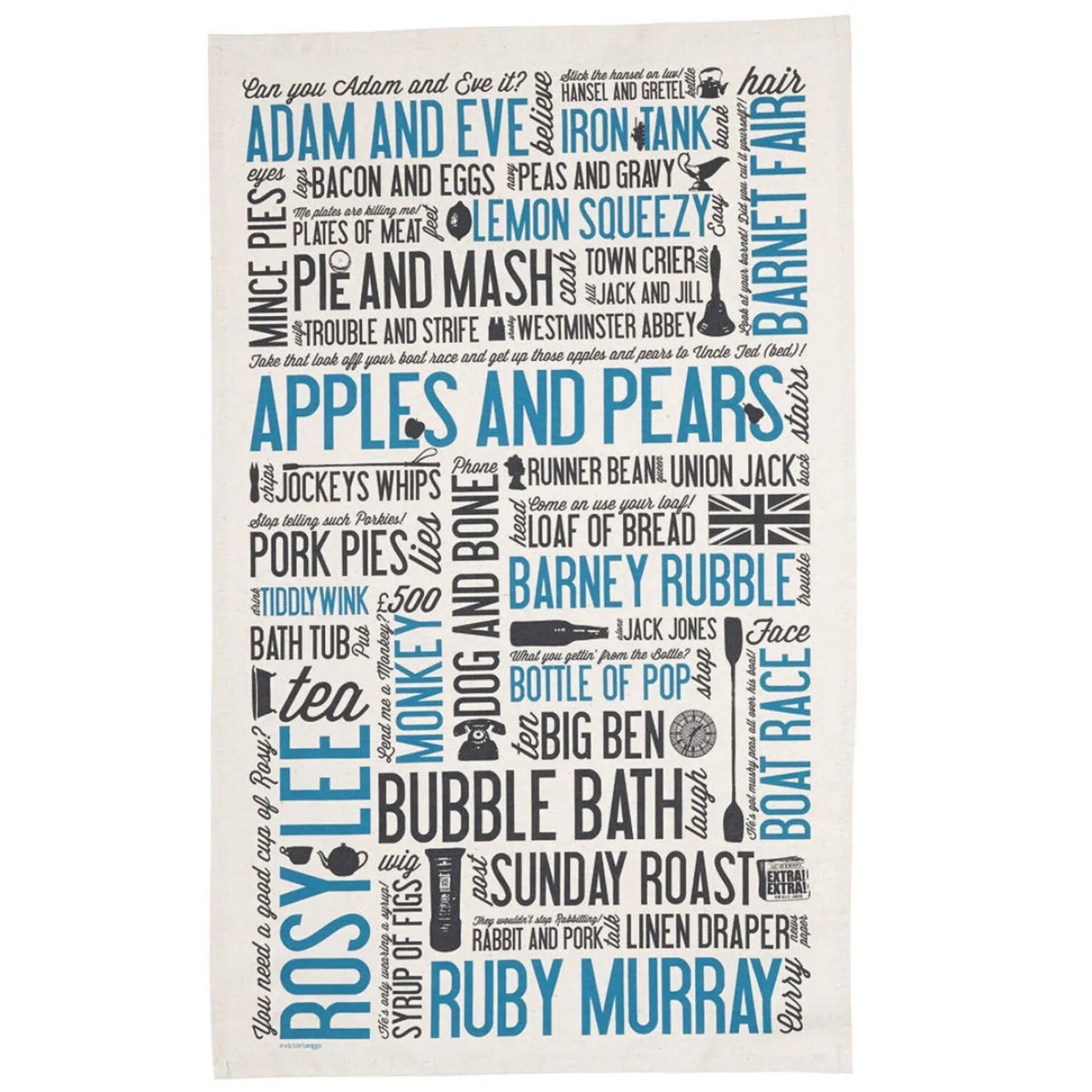 Victoria Eggs Cockney Rhyming Slang Tea Towel- Tea|Tea Towels