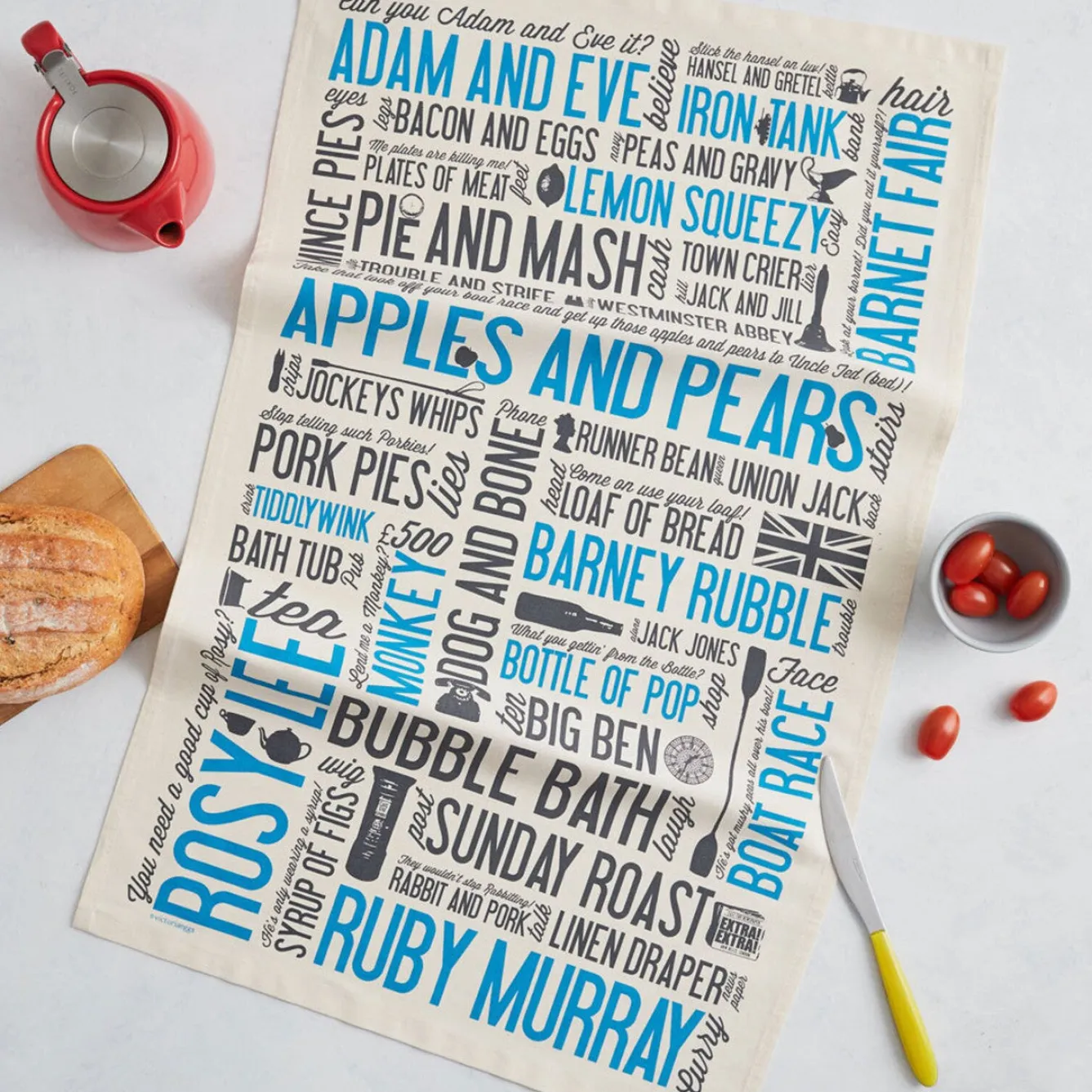 Victoria Eggs Cockney Rhyming Slang Tea Towel- Tea|Tea Towels