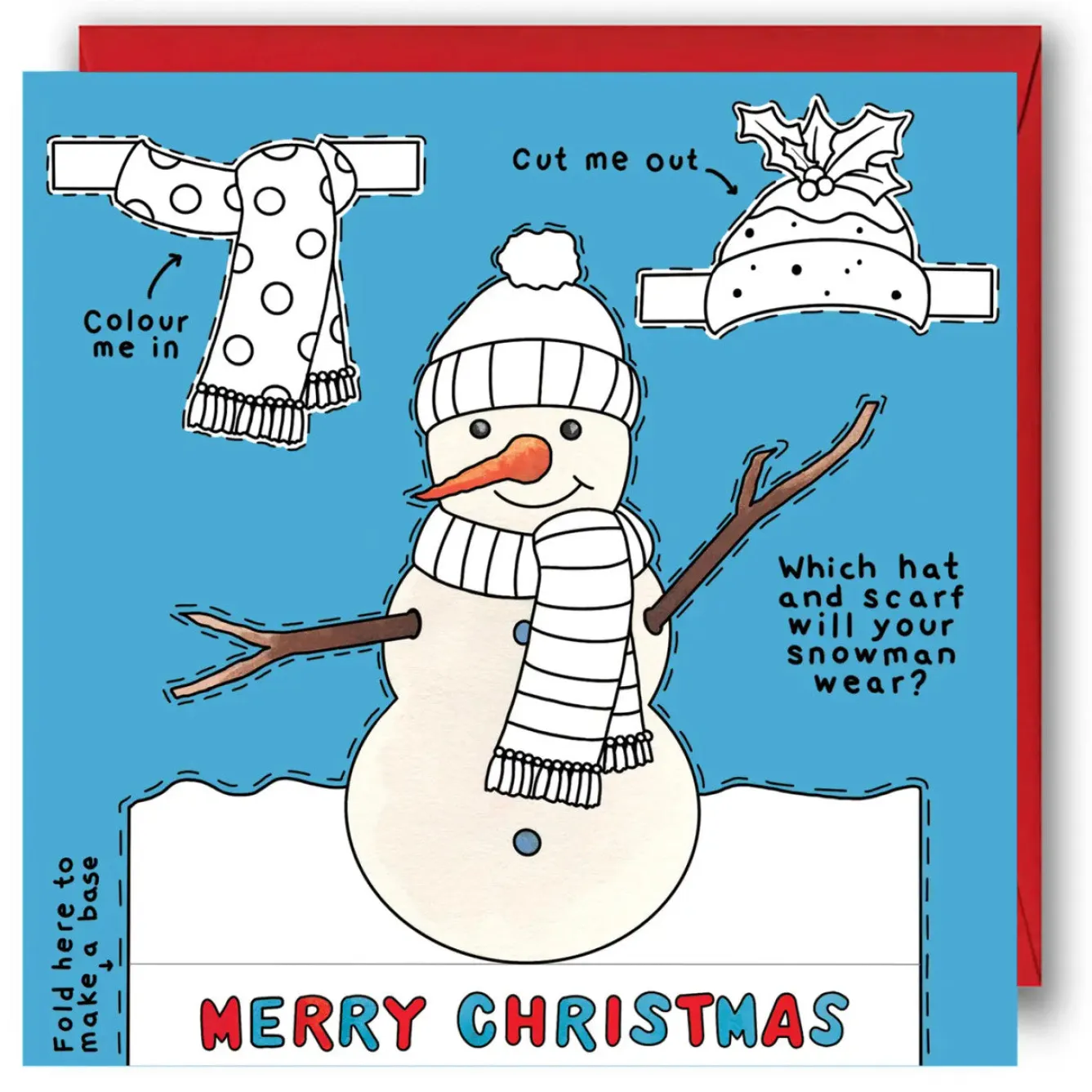 Yeti Color In & Cut Out Christmas Card - Snowman- Christmas|Greeting Cards