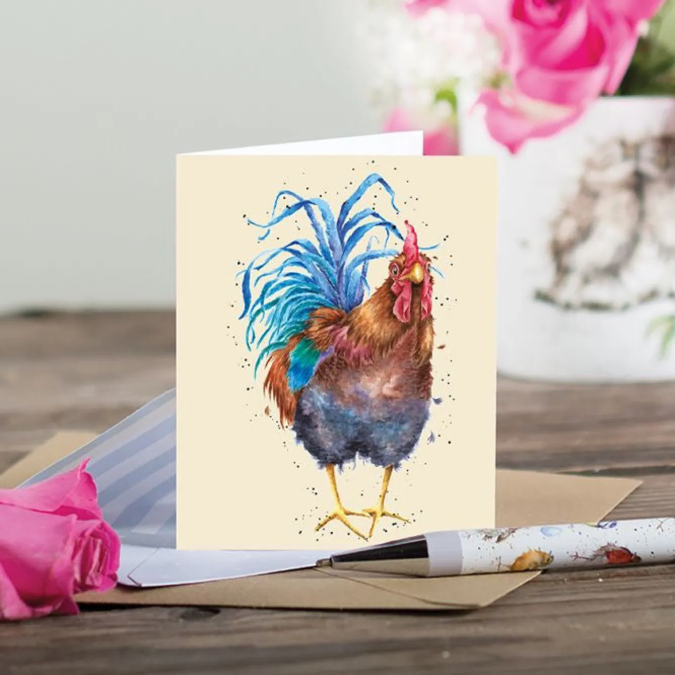 Wrendale Designs 'Colors of the Rainbow' Cockerel Enclosure Card- Greeting Cards