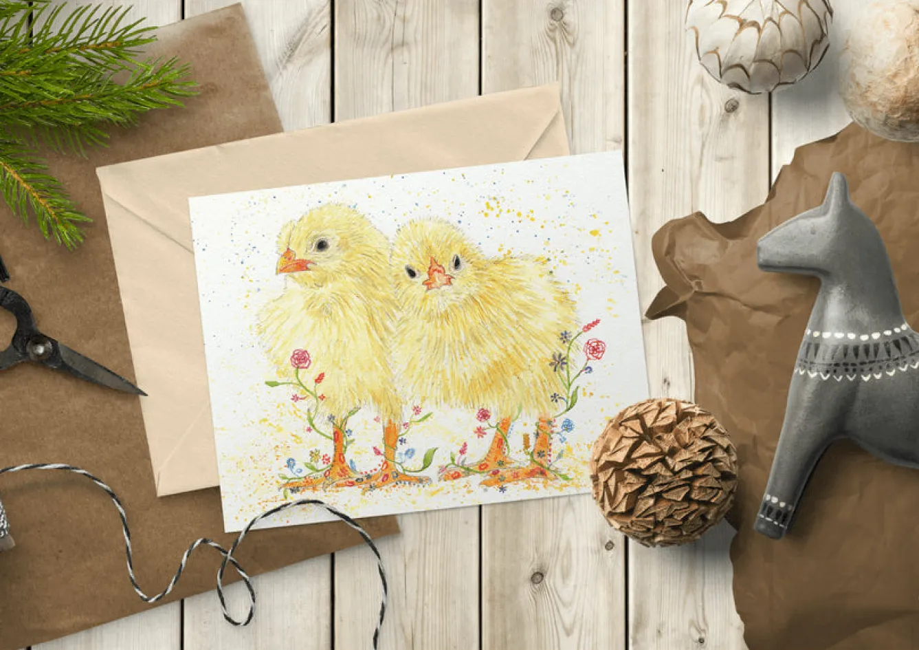 Jen Winnett Connie and Clyde the Chicks Blank Greetings Eco Card- Easter|Greeting Cards
