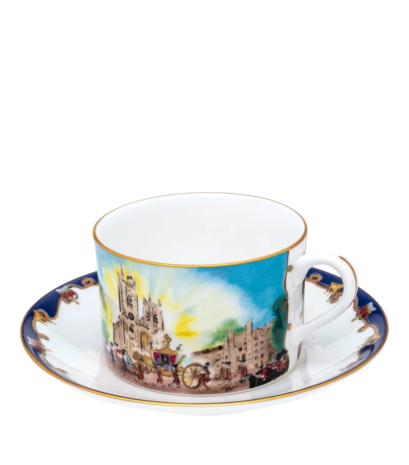Halcyon Days Coronation at Westminster Abbey Bone China Teacup & Saucer- Royal|Royal Family
