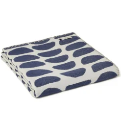 Tweedmill Textiles Ltd Cotton Throw Halfmoon Navy with Light Grey and Blanket Stitch- Pillows & Throws