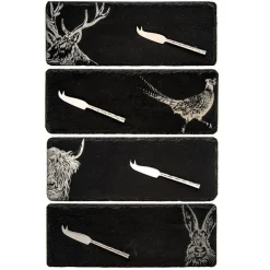 Selbrae Country Animals Mini Cheese Board and Knife Set of 4- Tea|Serving Plates & Boards