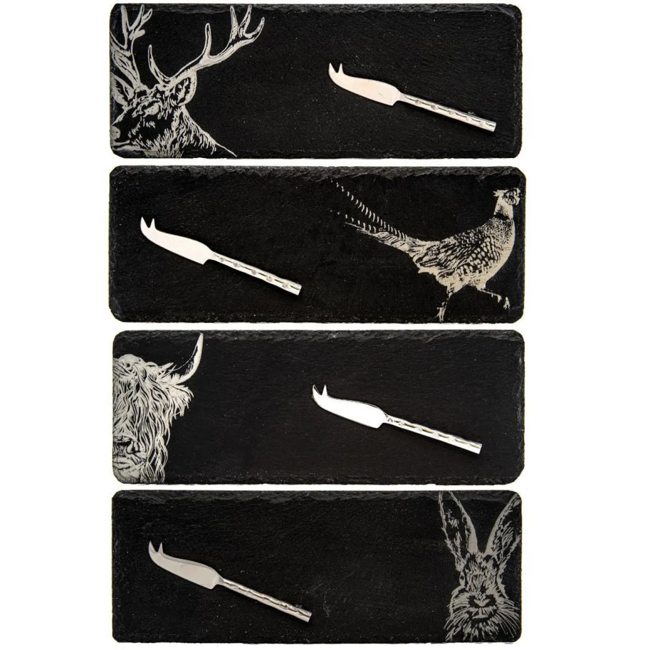 Selbrae Country Animals Mini Cheese Board and Knife Set of 4- Tea|Serving Plates & Boards