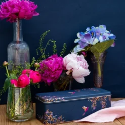 Sara Miller London Dark Blue Bird Long Deep Rectangular Tin- Novelty