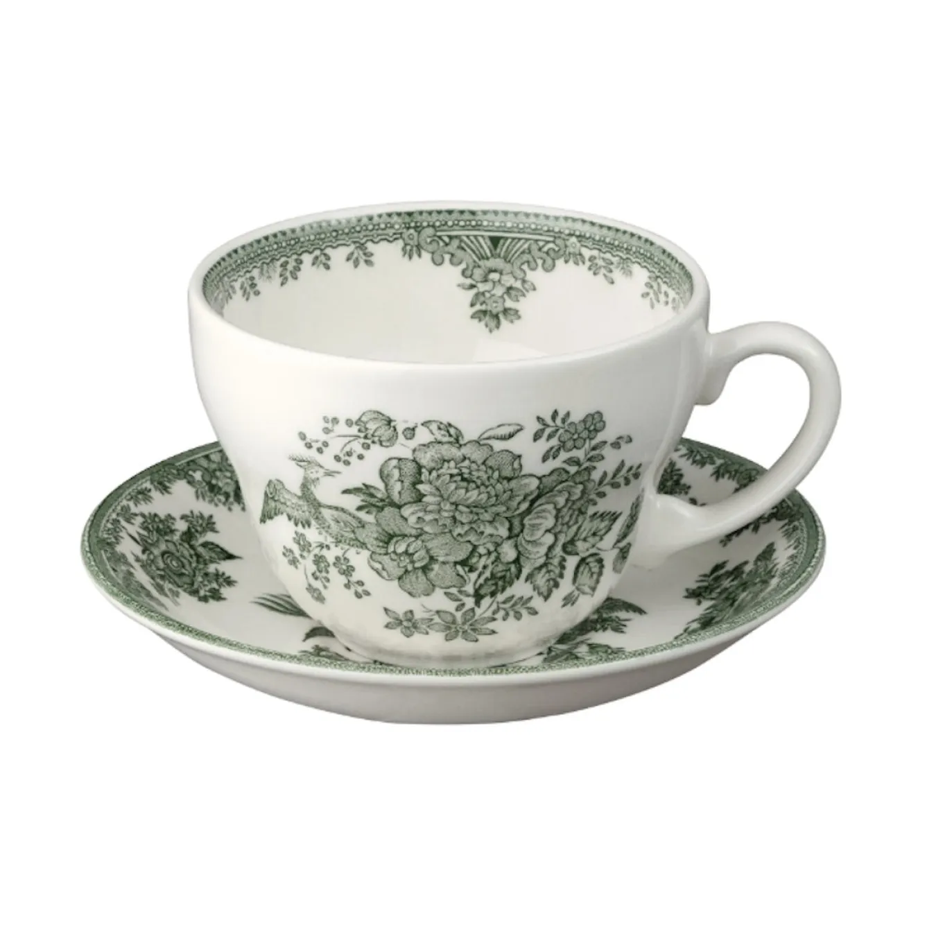 Burleigh Dark Green Asiatic Pheasants Breakfast Cup and Saucer- Tea|Teacups