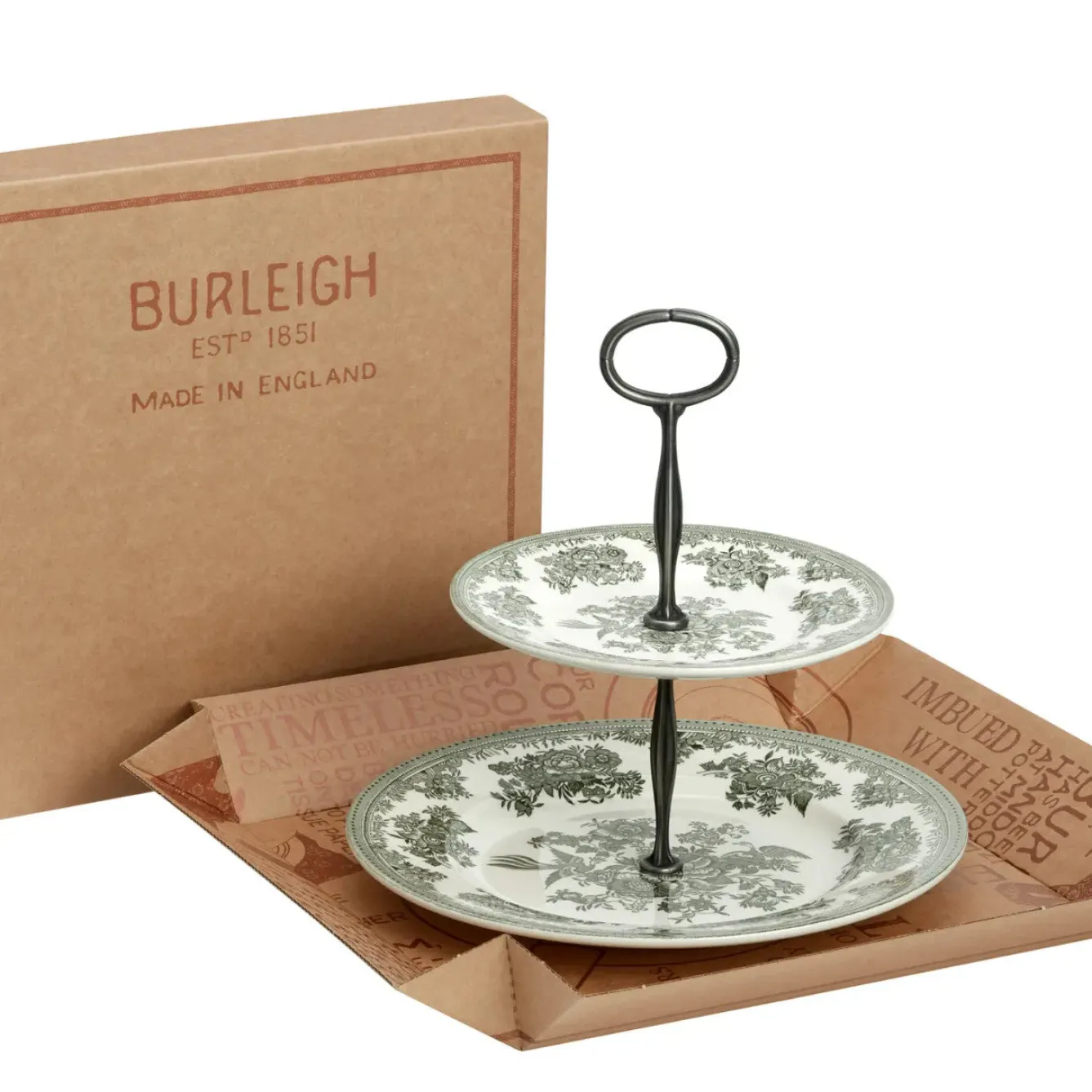 Burleigh Dark Green Asiatic Pheasants 2 Tier Cake Stand- Serving Plates & Boards|Plates