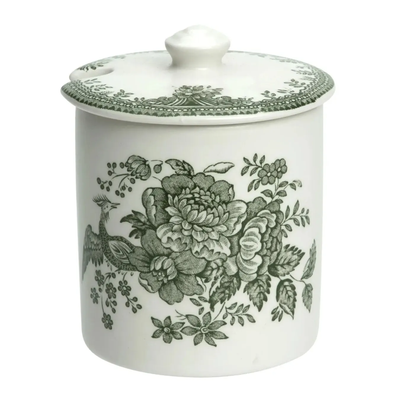 Burleigh Dark Green Asiatic Pheasants Covered Jam/Sugar Pot- Jam Pots