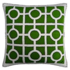 Jan Constantine Deep Green Fretwork Wool Pillow- Pillows & Throws