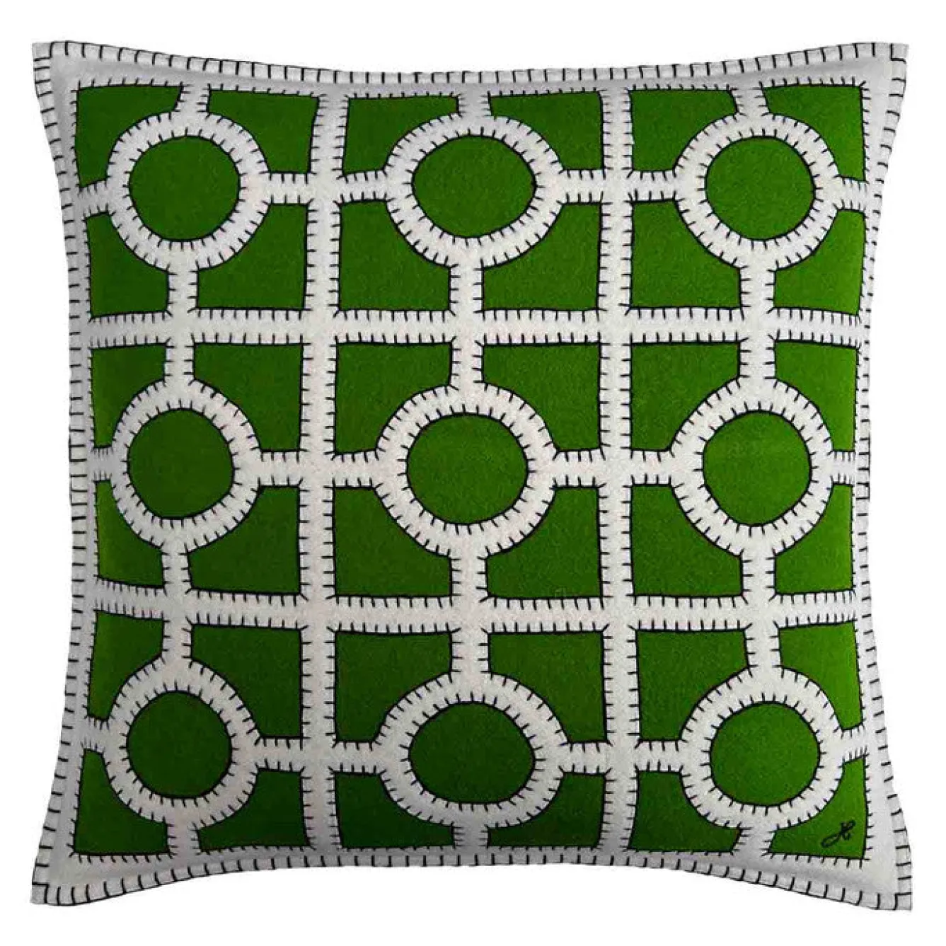 Jan Constantine Deep Green Fretwork Wool Pillow- Pillows & Throws