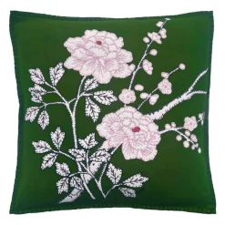 Jan Constantine Deep Green Peony Wool Pillow- Pillows & Throws