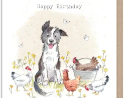 Paper Shed Design Dog With Chickens "Happy Birthday" Greetings Card- Greeting Cards