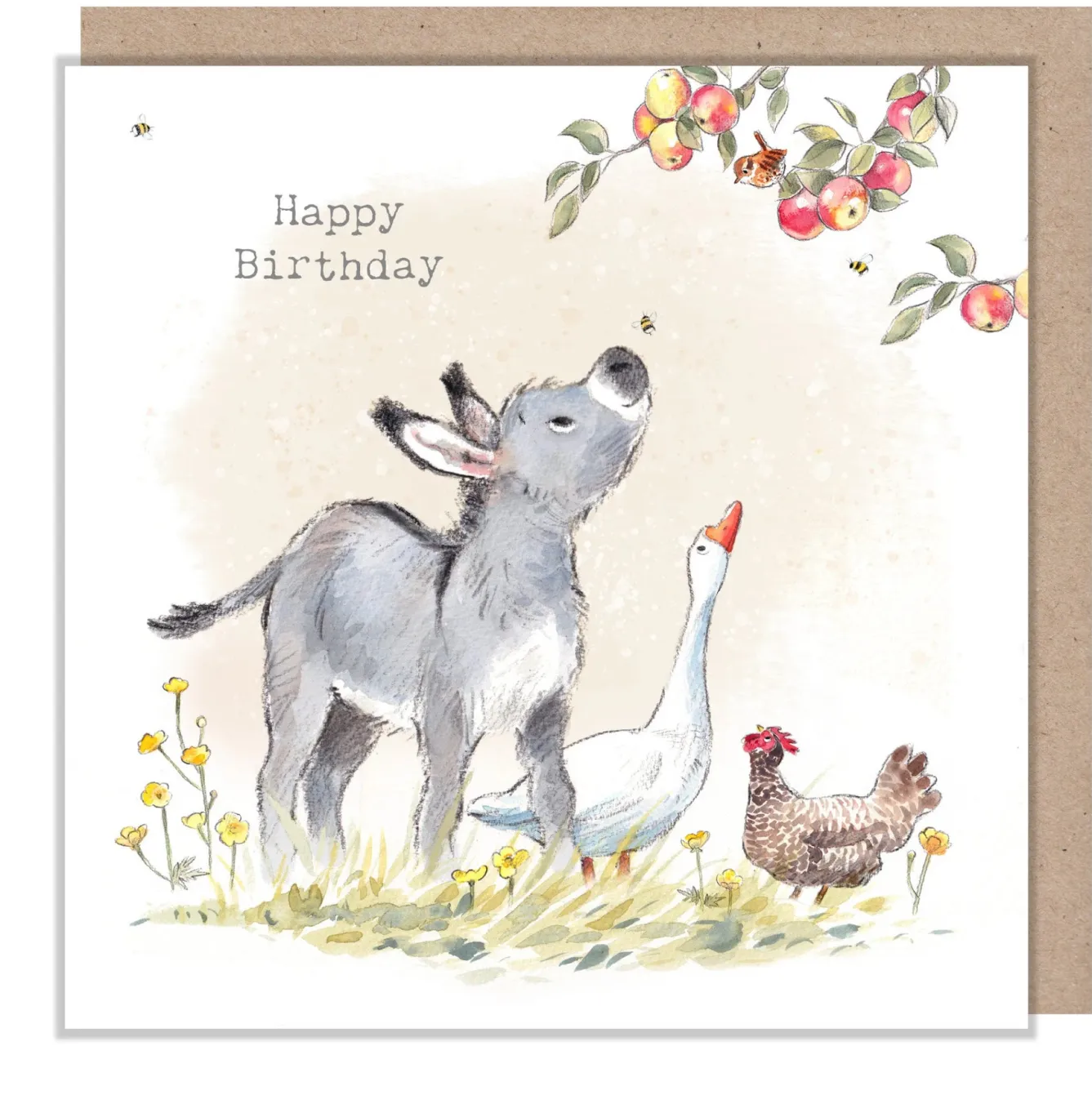 Paper Shed Design Donkey With Apples "Happy Birthday" Greetings Card- Greeting Cards
