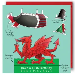 Yeti Dress a Welsh Dragon Birthday Card- Greeting Cards|Crafts