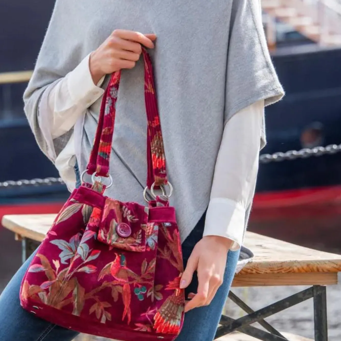 Earth Squared Bags Eden Red Botanical Velvet Ava Bag- Bags