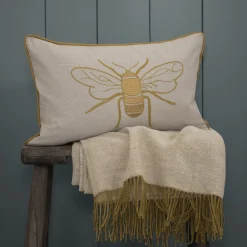 Sophie Allport Embroidered Bees Linen Blend Pillow- Pillows & Throws