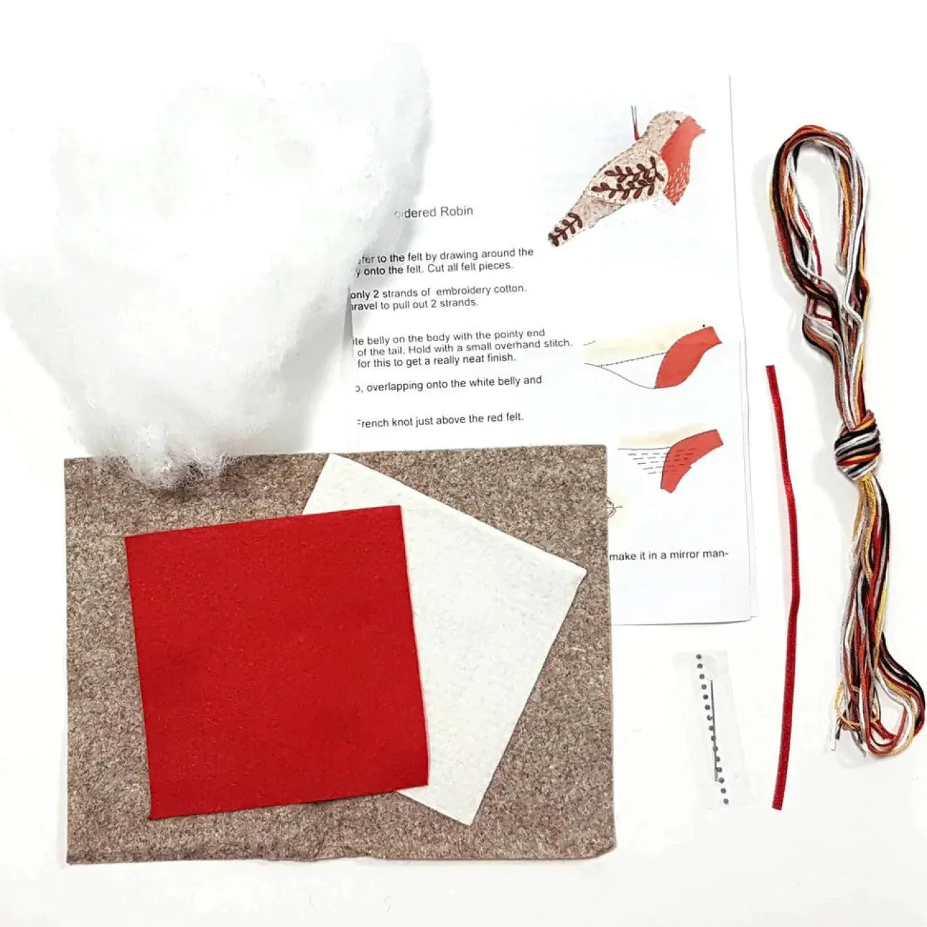 Corinne Lapierre Embroidered Robin Wool Mix Felt Craft Kit- Christmas|Seasonal Decor