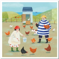 Emma Ball Feeding the Hens Greetings Card- Greeting Cards