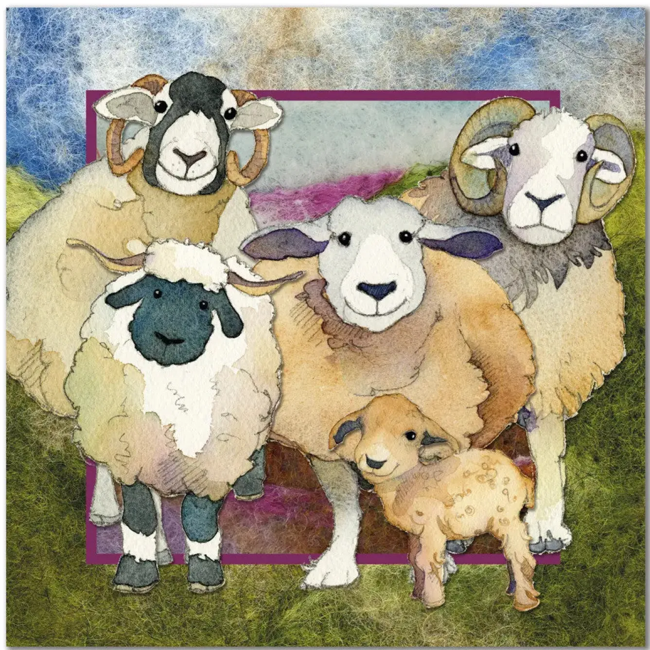 Emma Ball Felted Sheep Family Greetings Card- Greeting Cards