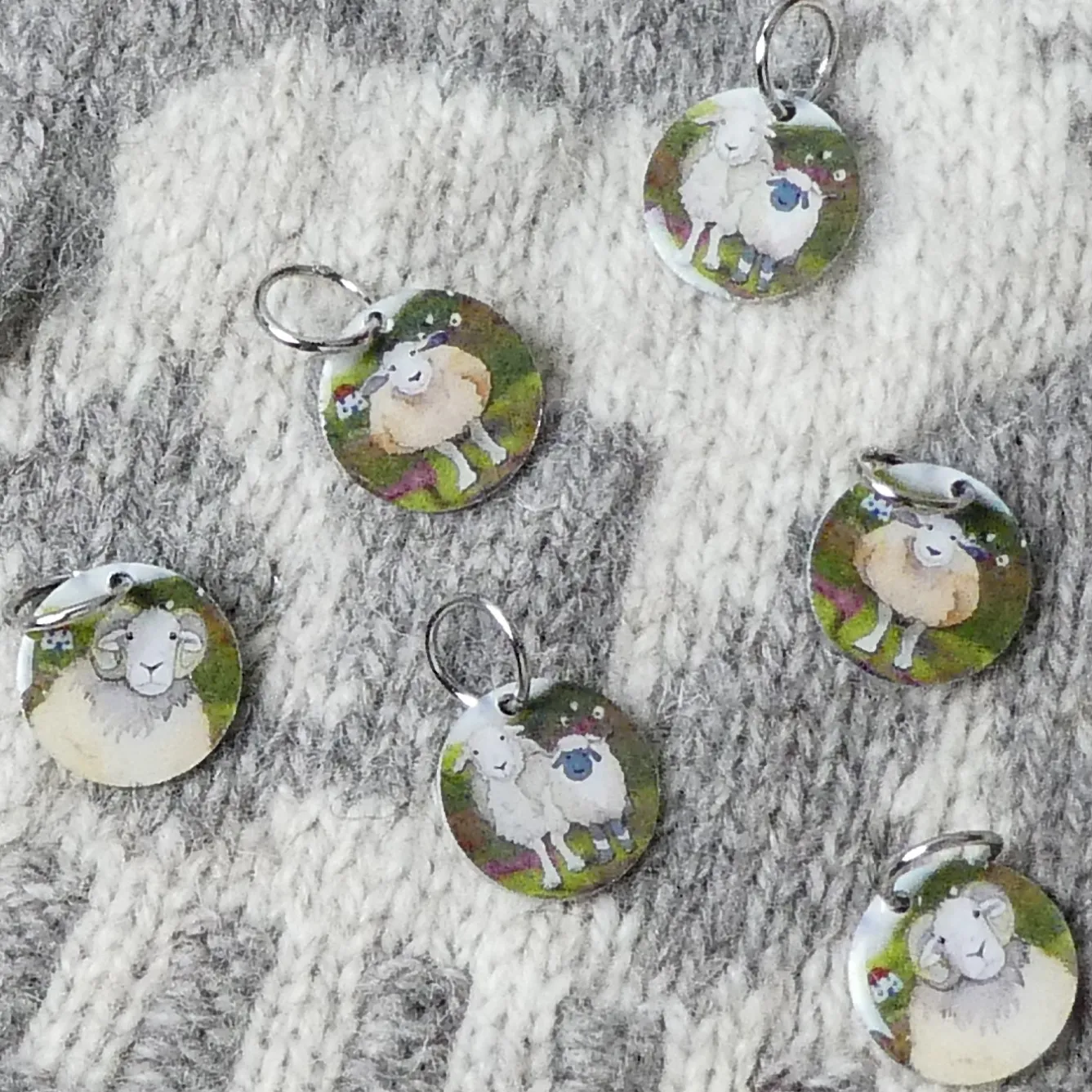 Emma Ball Felted Sheep Set of 6 Stitch Markers in a Pocket Tin- Stationery|Crafts