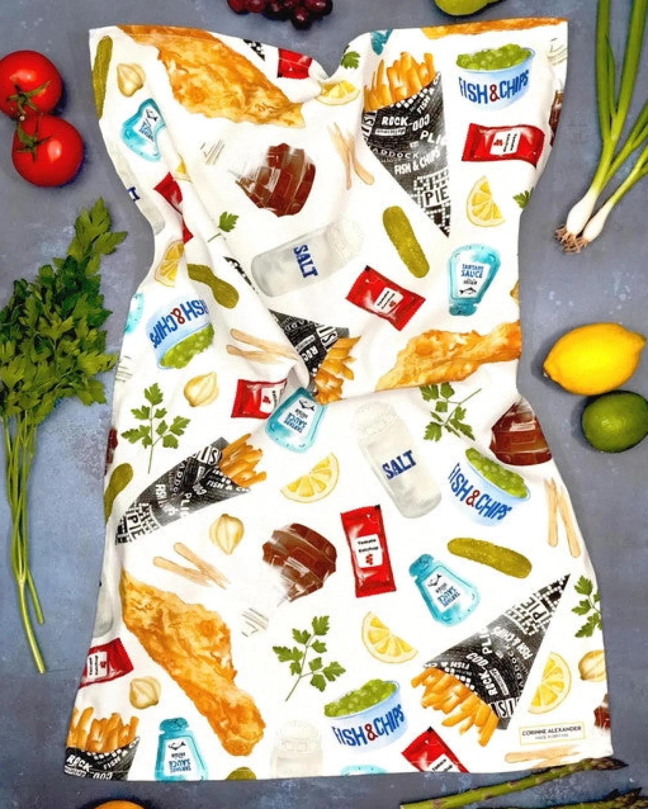 Corinne Alexander Fish & Chip Tea Towel by- Father's Day|Tea