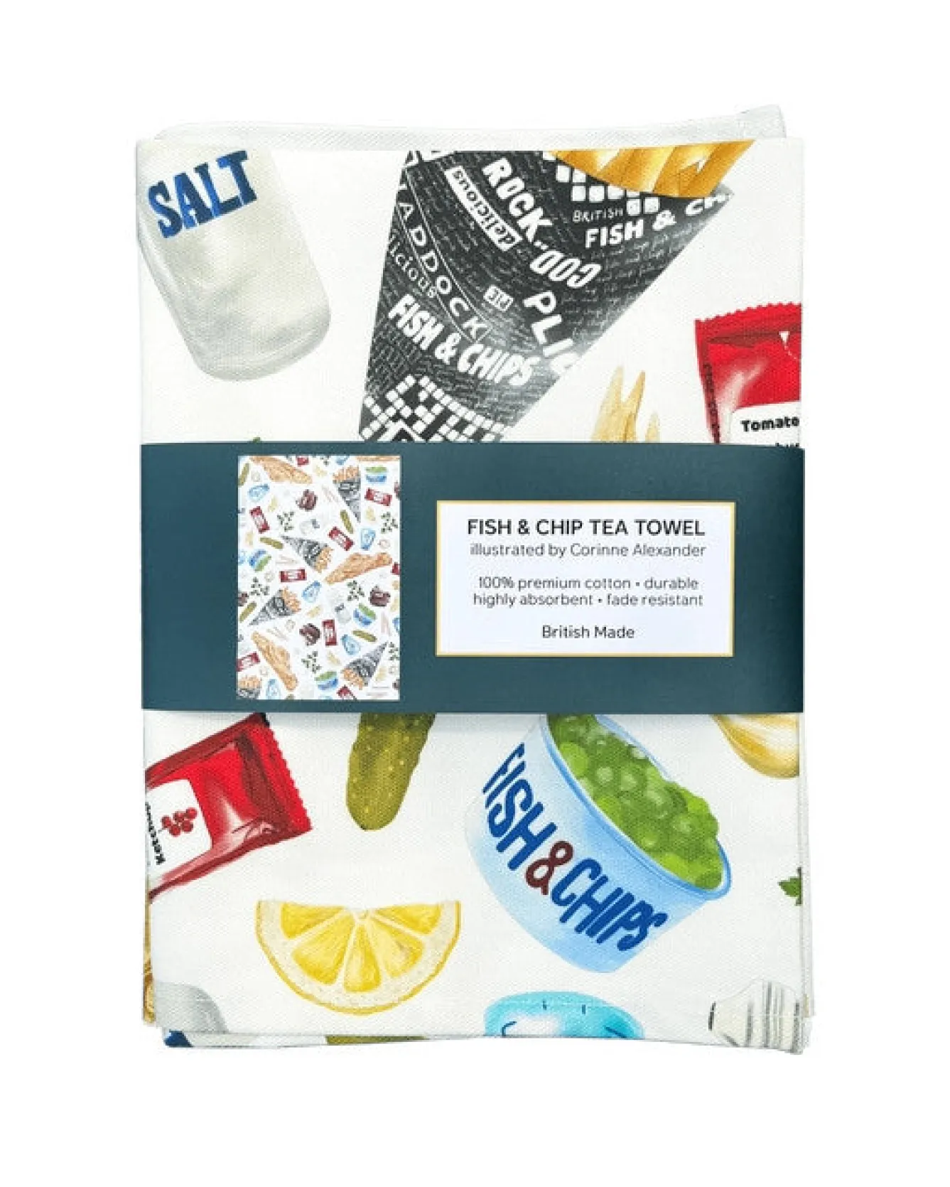 Corinne Alexander Fish & Chip Tea Towel by- Father's Day|Tea