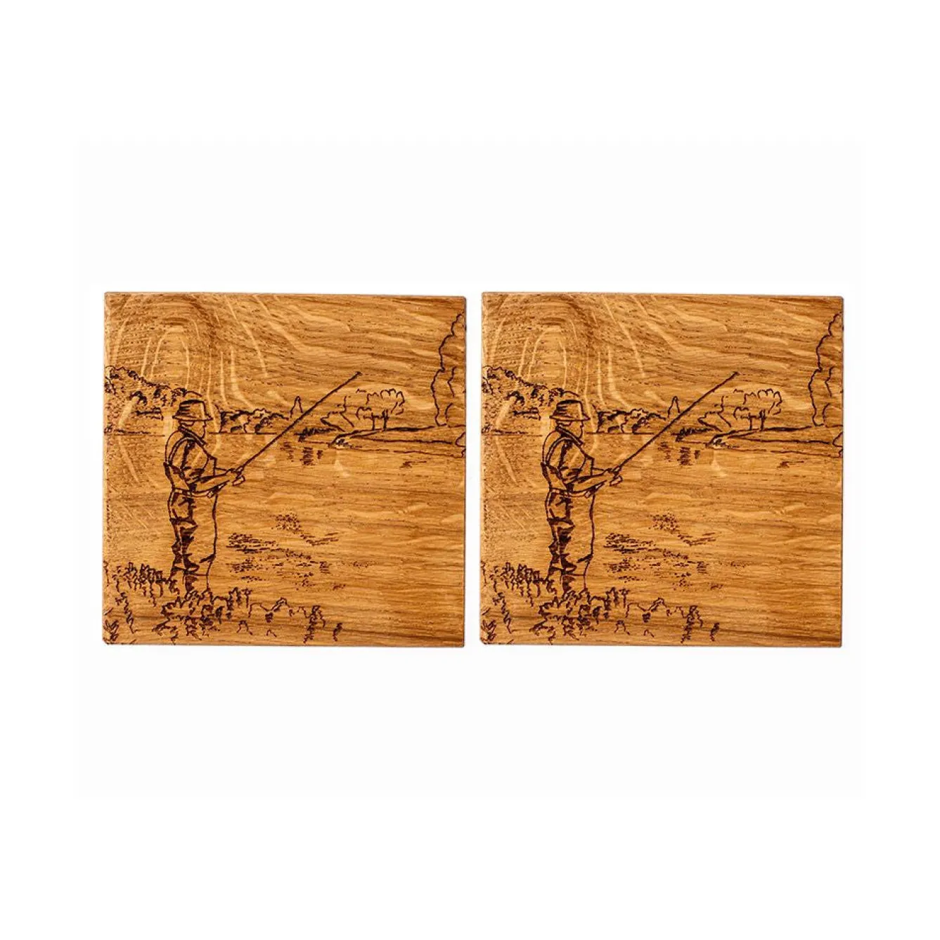 Selbrae Fishing Oak Coasters- Set of 2- Father's Day|Tea