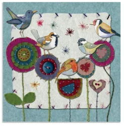 Emma Ball Five Stitched Birdies Greetings Card- Greeting Cards