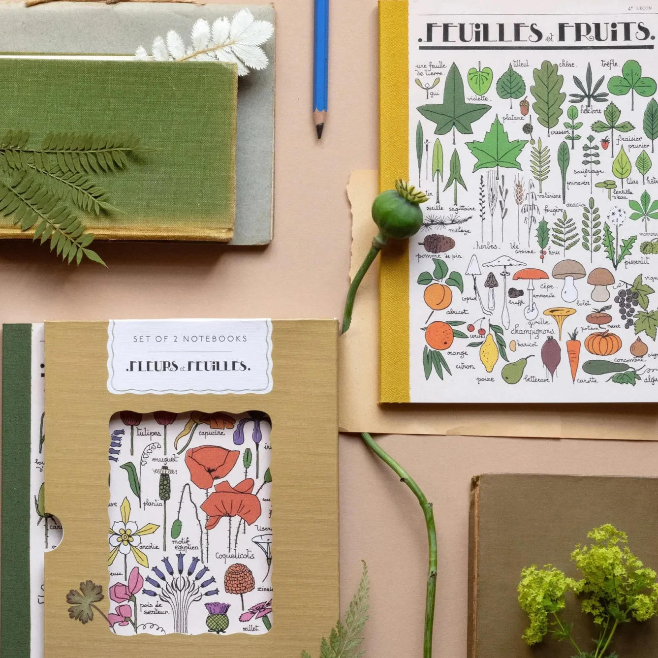 Roomytown Fleur et Feuilles Set of 2 Notebooks- Stationery