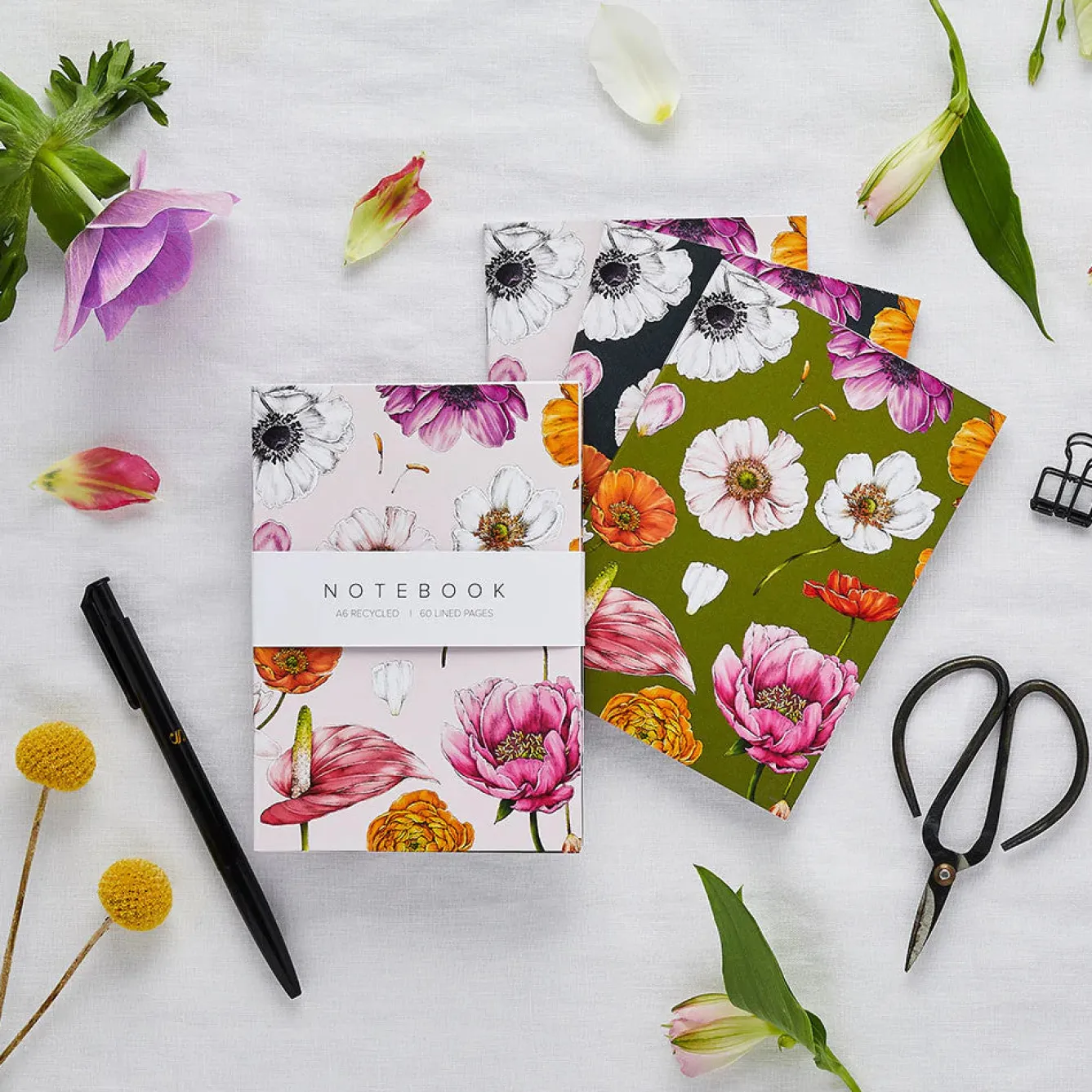 Catherine Lewis Floral Brights - Set of 3 A6 Notebooks- Stationery