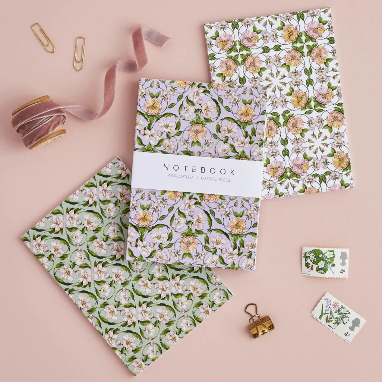 Catherine Lewis Flora Nouveau - Set of 3 A6 Notebooks- Stationery