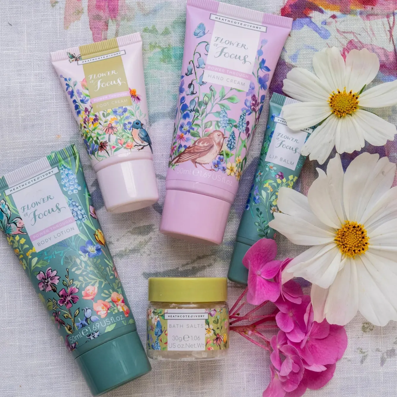 Heathcote & Ivory Flower of Focus Power Through Top to Toe Kit- Soaps & Lotions|Bags