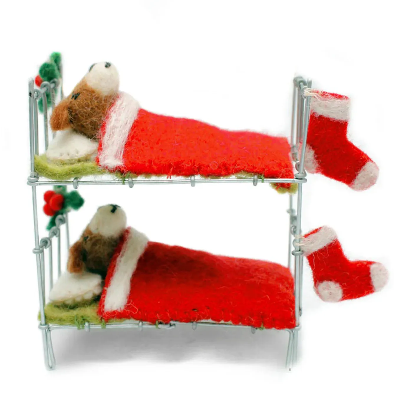 Amica Felt Fox Terrier Pair in Bunk Bed with Stockings Felt Decoration- Christmas Decorations|Seasonal Decor