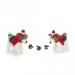 Amica Felt Fox Terrier Pair with Christmas Pudding Garland Felt Decoration- Christmas Decorations|Christmas