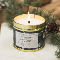 Toasted Crumpet Frankincense & Myrrh Candle in a Matte Gold Tin- Christmas