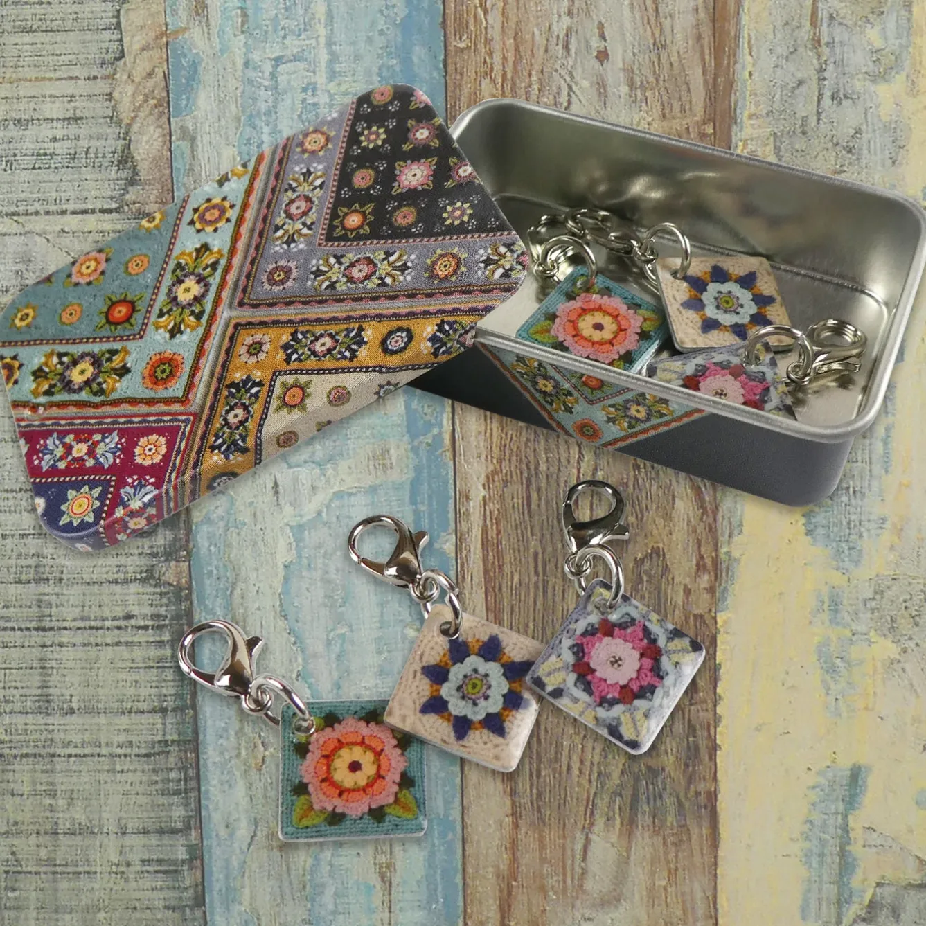 Emma Ball Fruit Gardens Set of 6 Crochet Markers in a Pocket Tin- Crafts