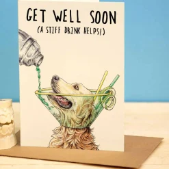 Bewilderbeest Get Well Soon - A Stiff Drink Helps Greetings Card- Greeting Cards