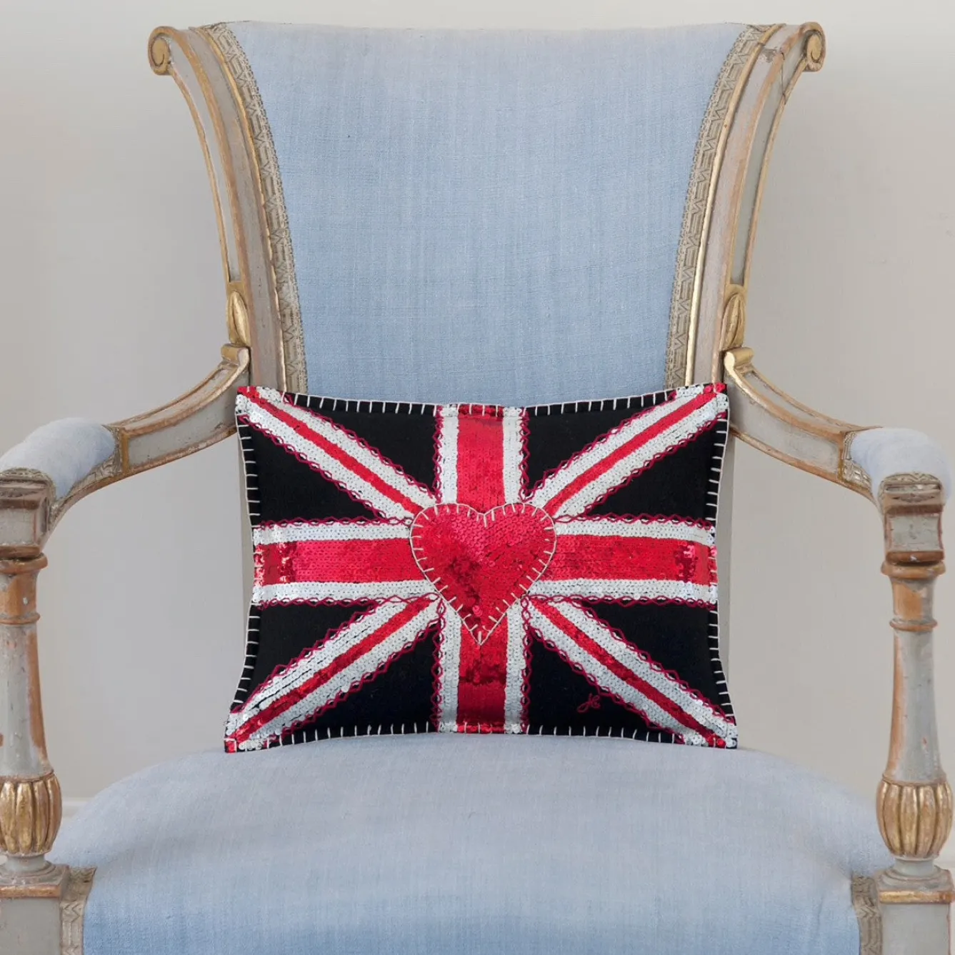 Jan Constantine Glam Rock Sequin Union Jack Pillow- Pillows & Throws