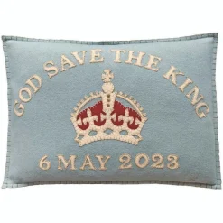 Jan Constantine God Save The King Pillow - Duck Egg Blue- Royal|Pillows & Throws