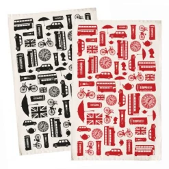 Victoria Eggs Great British Outline Tea Towel - Red- Tea|Tea Towels