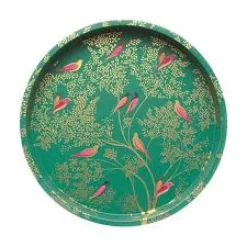 Sara Miller London Green Birds Deepwell Tin Tray- Trays|Trays