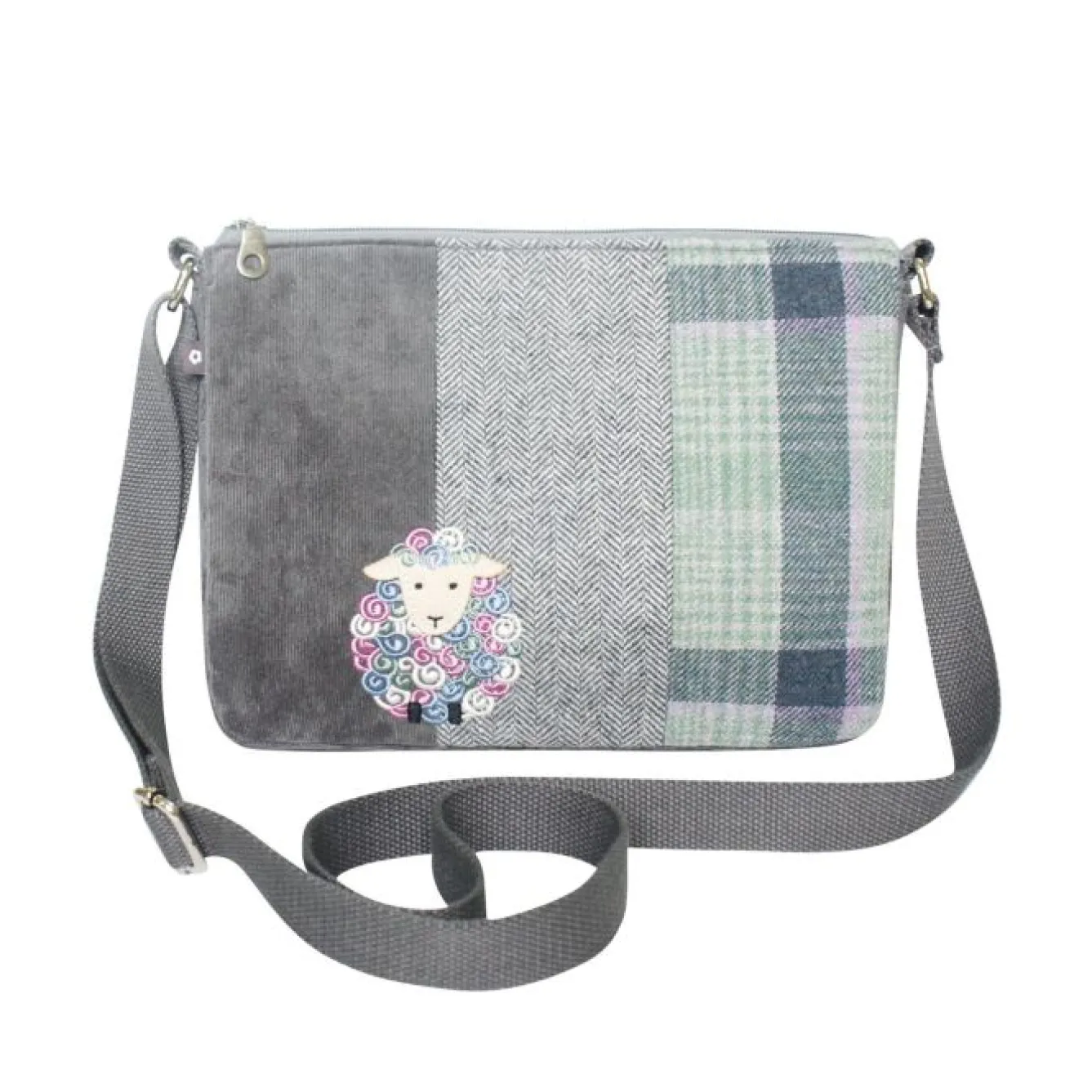Earth Squared Bags Green Tweed Sheep Applique Messenger Bag- Bags